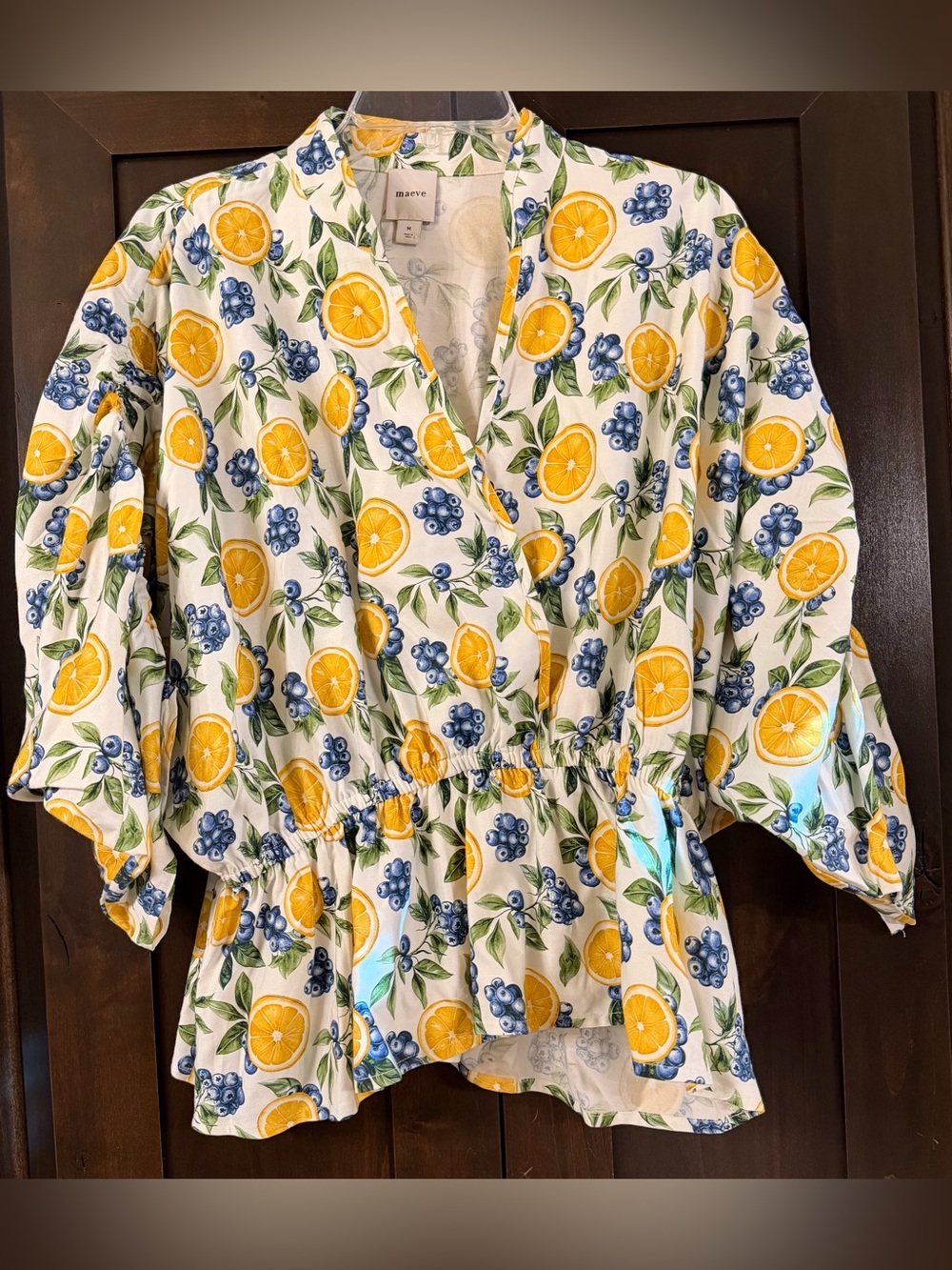 Maeve Short-Sleeve Ruched Peplum Blouse Sz M - Picture 5 of 6